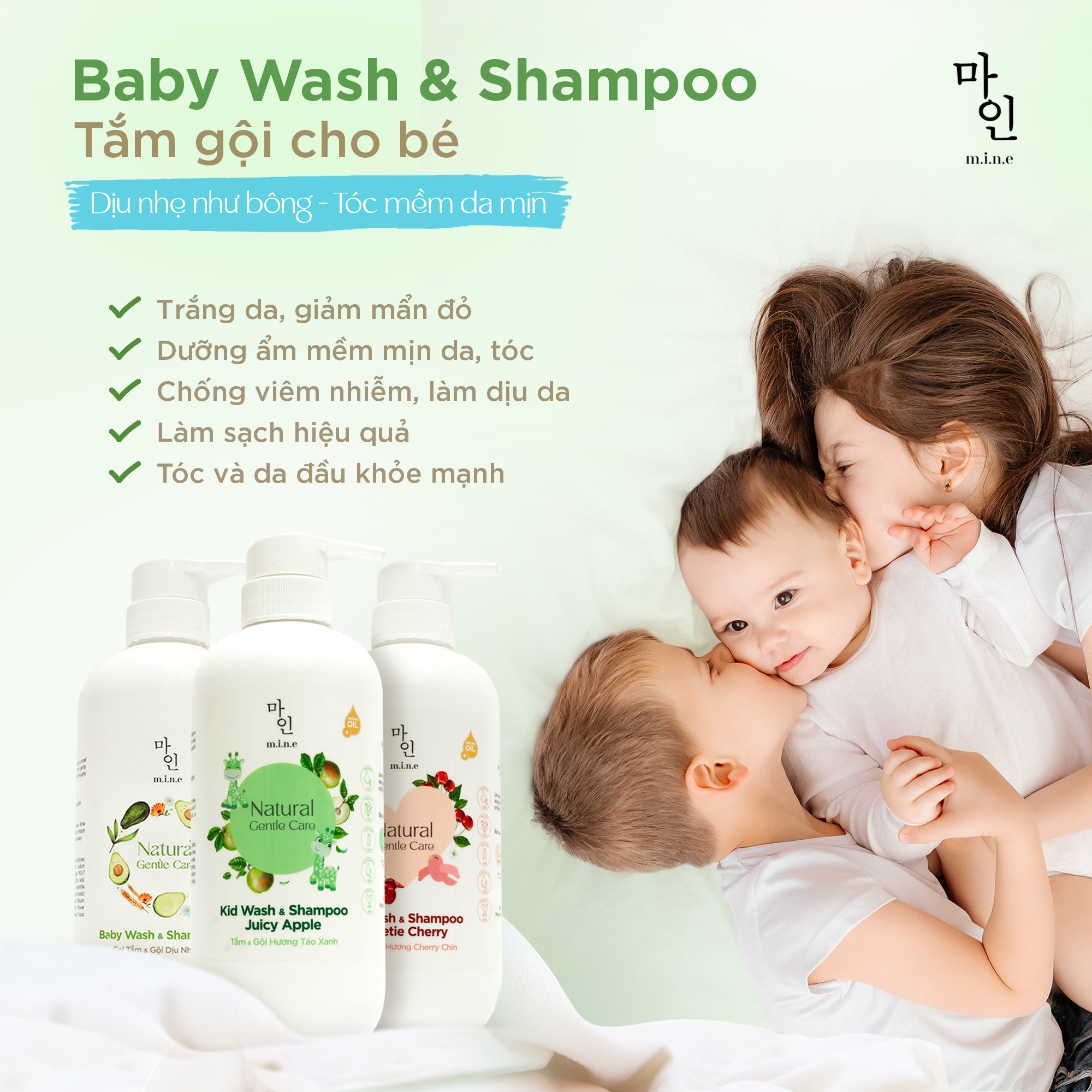 Tắm &amp; Gội Hương Táo Xanh cho bé MINE – Kid Wash &amp; Shampoo Juicy Apple