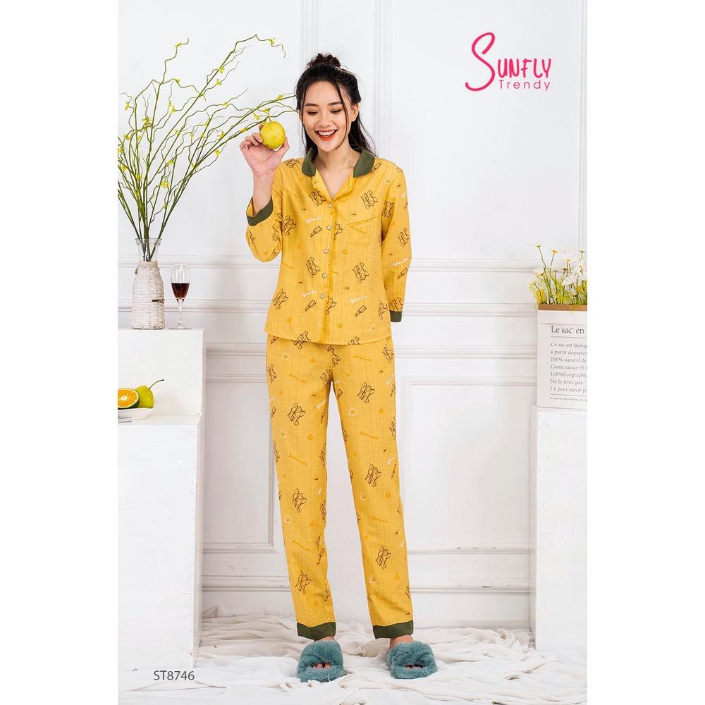 ST8746 BỘ PIJAMAS LINEN ÁO DÀI QUẦN DÀI