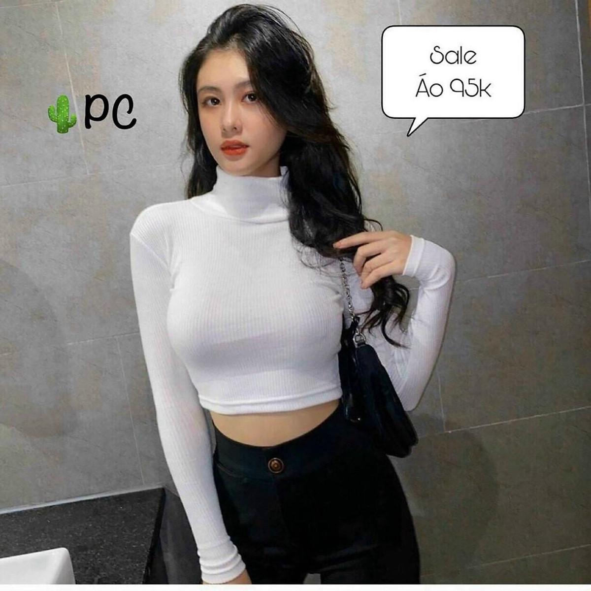 Áo cổ lọ tay dài - Form CỔ LỌ CROPTOP - Thun Gân dày, co giãn tốt