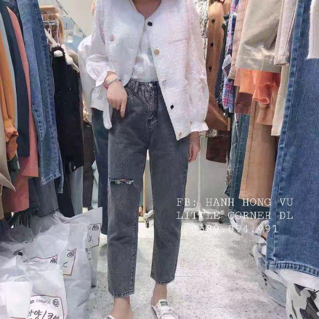 Quần baggy jean nữ   Quần baggy jean nữ màu xám trơn lưng cao size nhỏ từ 40kg - 55kg thời trang jean 2KJean
