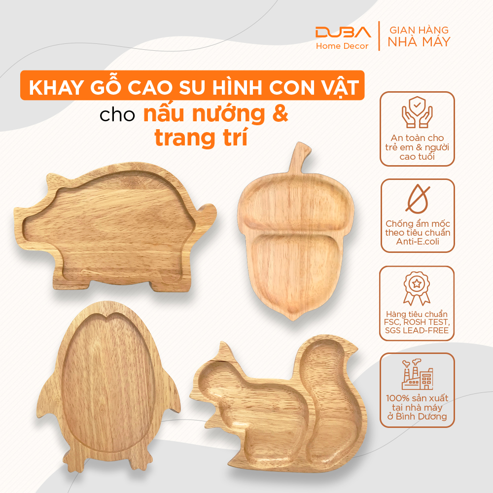 Khay gỗ decor dễ thương, đĩa gỗ hình động vật trang trí bếp đẹp chuẩn xuất khẩu - DUBA