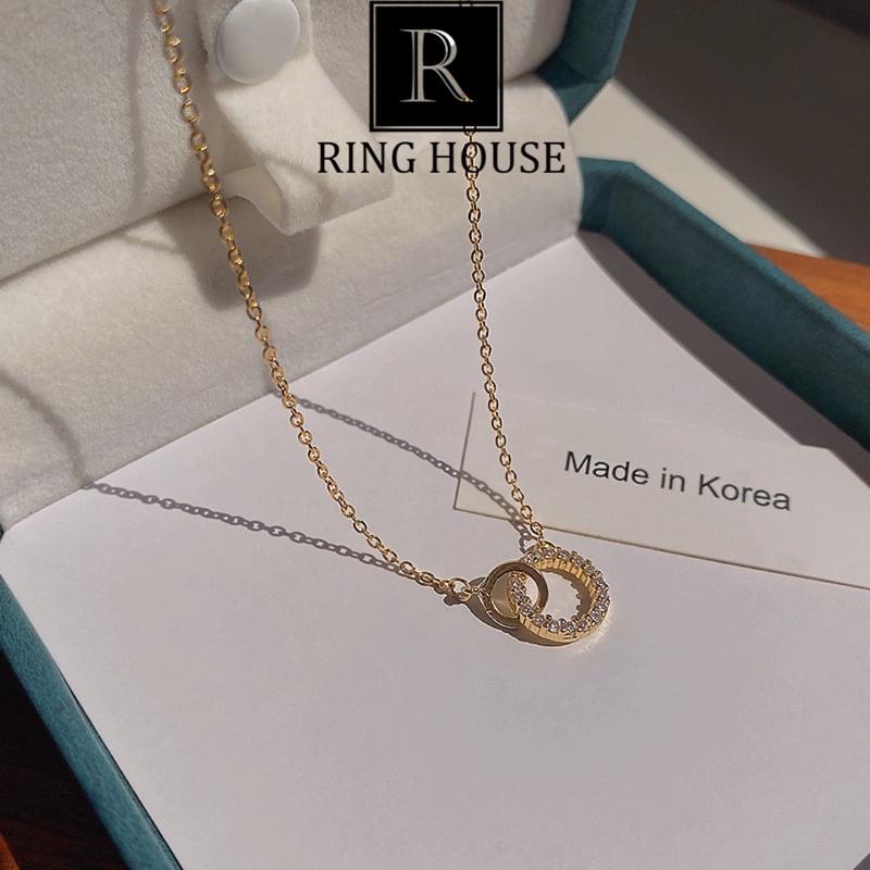 Dây Chuyền Nữ Titan Không Đen Gỉ 2 Vòng Tròn Lồng Chữ O Đẹp Ring House