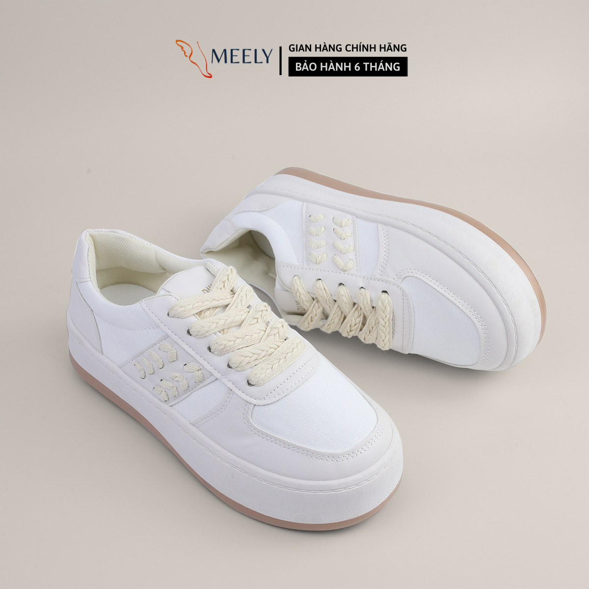 Giày Sneaker Nữ Đế Cao MEELY Da PU Mềm Êm Thích Hợp Đi Học, Đi Chơi 2 Màu Năng Động - MB229