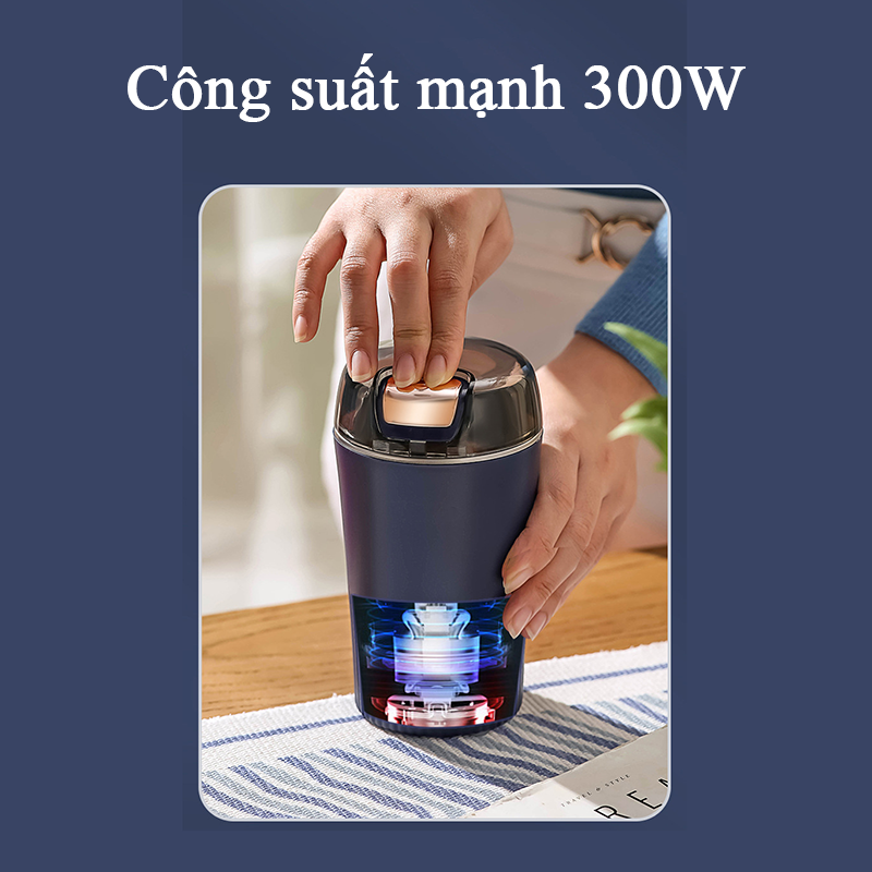 Máy Xay Hạt Khô Cầm Tay Đa Năng Công Suất Lớn 300W Máy Xay Bột Ngũ Cốc Cafe Thảo Dược Các Loại Hạt Lưỡi 4 Cánh Thép 304 Cực Nhanh Chỉ Từ 6 Đến 18 Giây Dung Tích Lớn 80g Thiết Kế Nắp Trong Suốt Dễ Quan Sát Độ Mịn