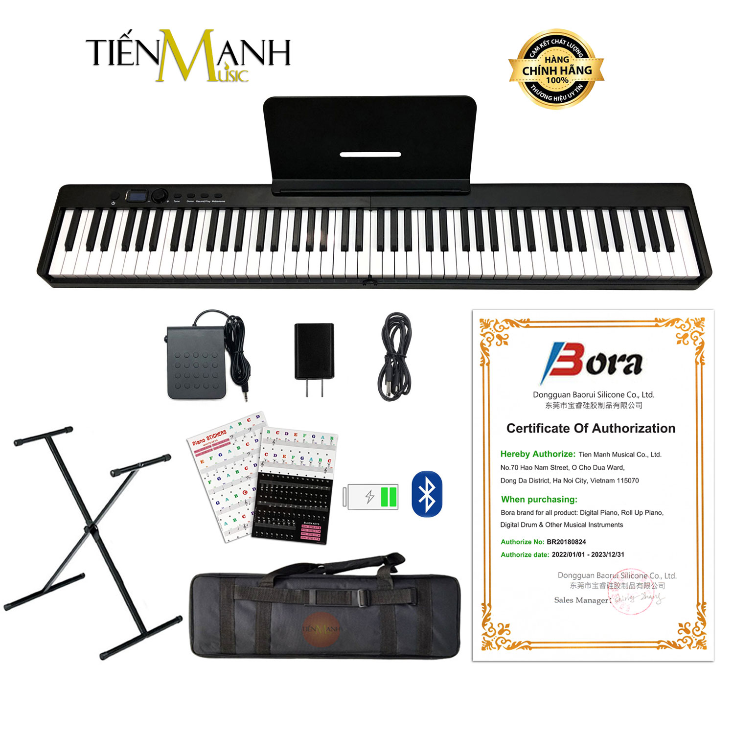 [Tặng Dán Nốt] Đàn Piano Điện Gấp Gọn Bora BX20 - Đàn, Chân, Bao, Nguồn 88 Phím Cảm Ứng Lực Có Loa BX-20 Hàng Chính Hãng - Kèm Móng Gẩy DreamMaker