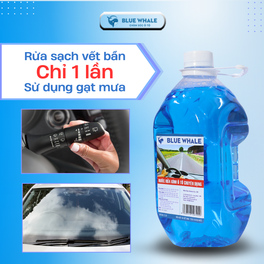 Combo chăm sóc xe hơi (1 Can nước rửa kính ô tô chuyên dụng Cá Voi 2L + 1 chai xịt làm đen bóng lốp Cá Voi 500ml)