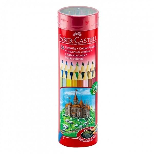 Chì Màu Lục Giác Castell -115828 - 36 Màu Dài (Hộp Thiếc Tròn) Faber Castell