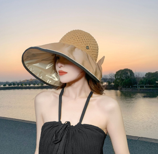 Mũ rộng vành chống nắng chống tia cực tím cao cấp mới, nón nữ rộng vành gắn nơ thời trang