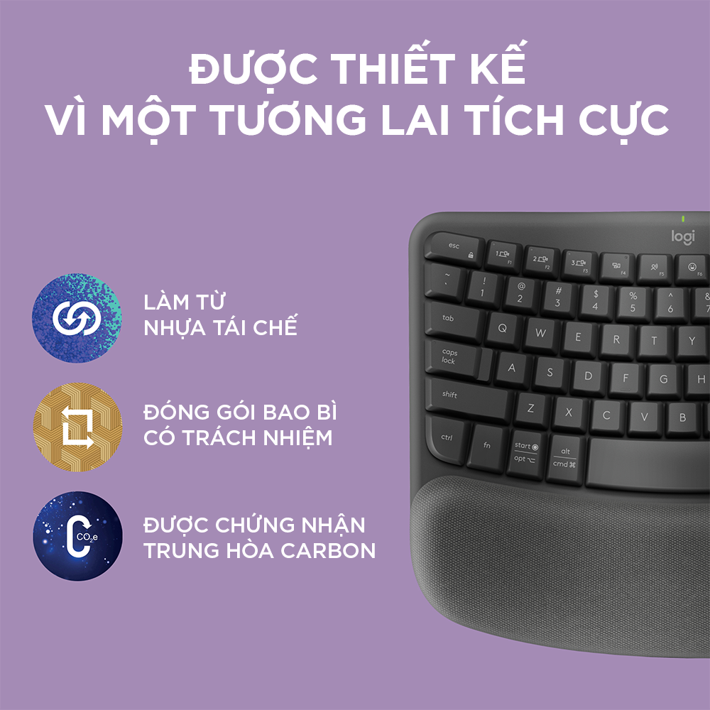 Bàn phím không dây Công thái học Logitech Wave Keys - Hàng chính hãng