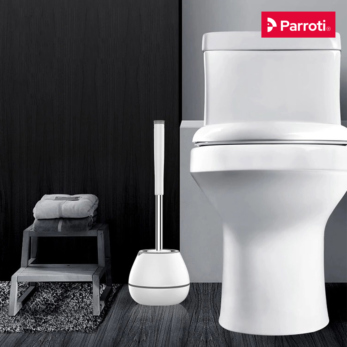 Cọ Bồn Cầu Toilet, Cọ Vệ Sinh Cao Cấp - Parroti Silicon SL01 – Có Bình Đựng Nước Tẩy, Cây Gắp Tóc Tiện Dụng