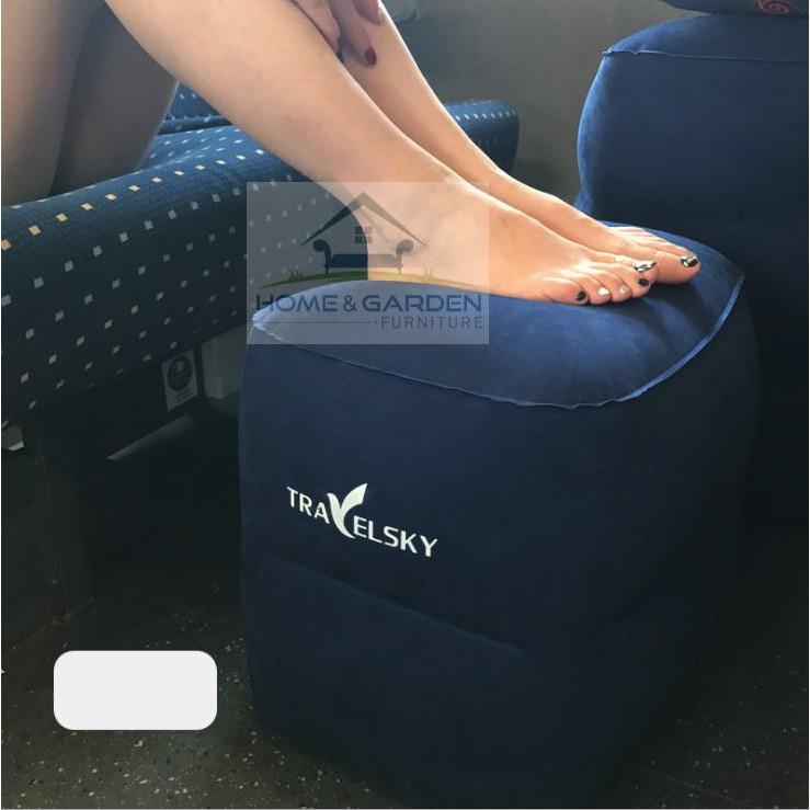 Gác chân trên máy bay, ô tô bằng hơi 2 tầng TravelSky - tặng túi bơm hơi