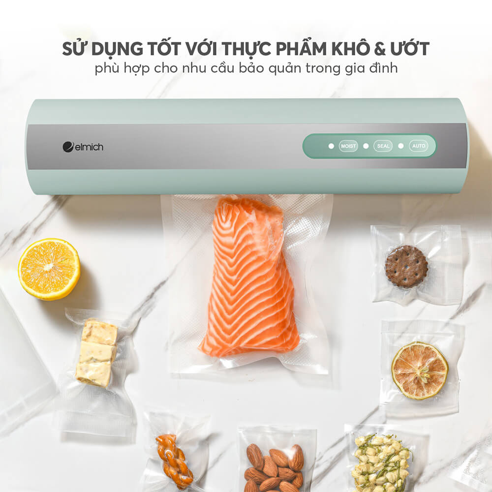 Máy hút chân không gia đình Elmich VSE-8582, thiết kế nhỏ, gọn nhẹ, thuận tiện cất vào tủ bếp và di chuyển, thao tác đơn giản và có hút hộp riêng  - Hàng chính hãng