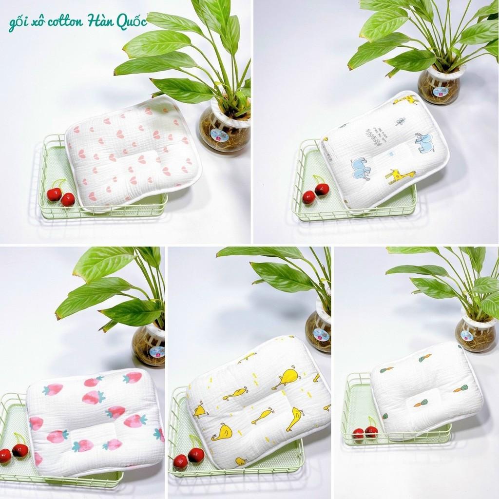 Gối xô nhăn cotton xuất Hàn cho bé sơ sinh từ 0-6 tháng