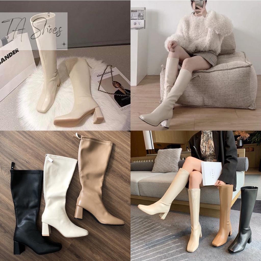 Boot đùi da lì cao cổ khoá kéo sau gót vuông 6-7p ,Hàng dày dặn lót lông sịn loại 1 fullbox mềm êm, tôn dáng chân dài B5