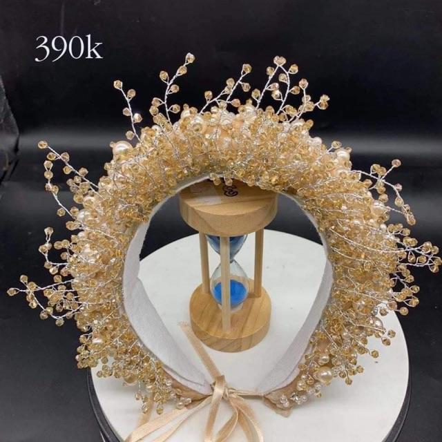 Mấn Mỹ nhân 2020 cài tóc cô dâu thủ công mấn nhung đính đá hạt trai phẩ Lê dùng được 2 chiều