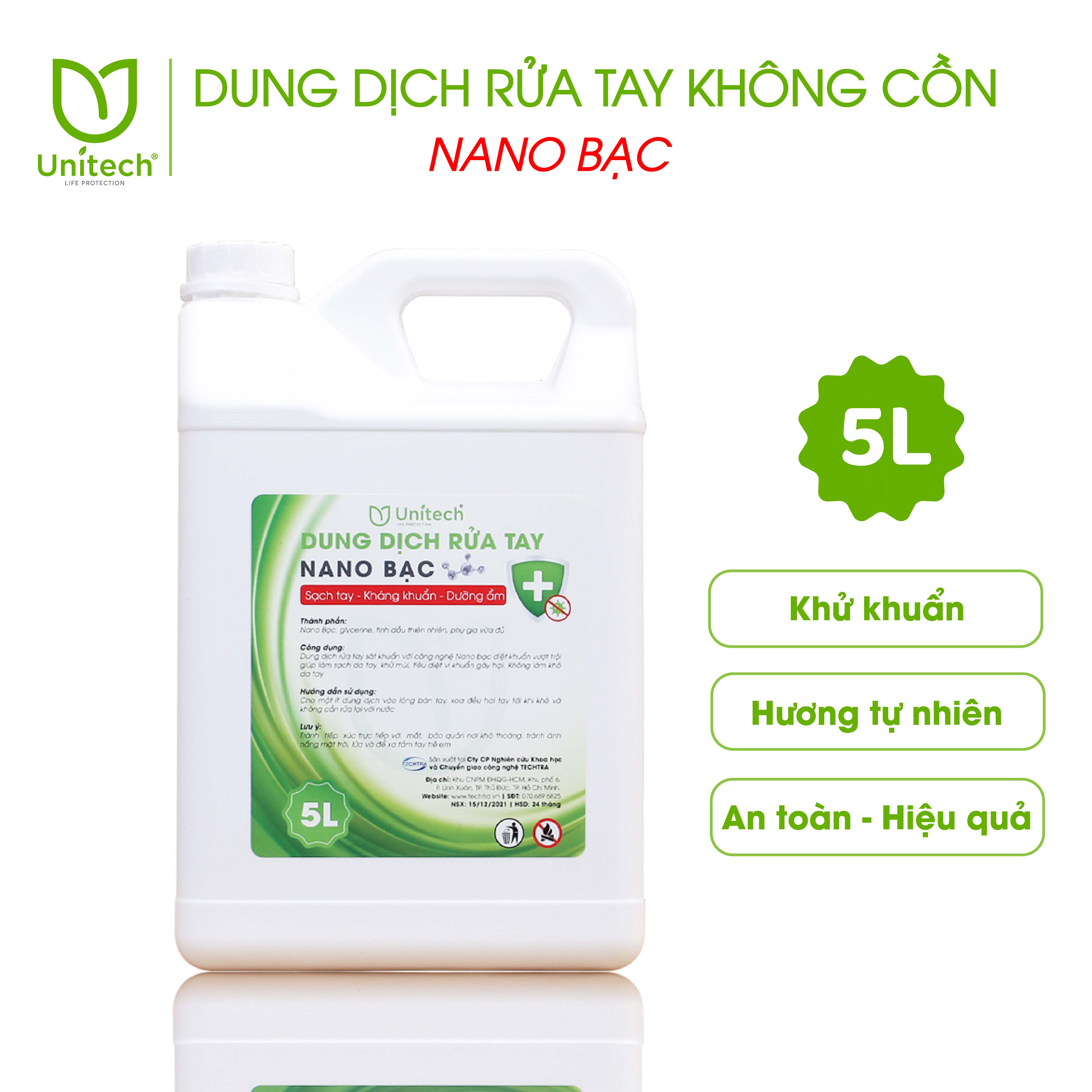 Dung dịch sát khuẩn không cồn Unitech | Công nghệ nano bạc - Khử khuẩn nhà cửa, đồ dùng, cho máy phun sương (5 lit)