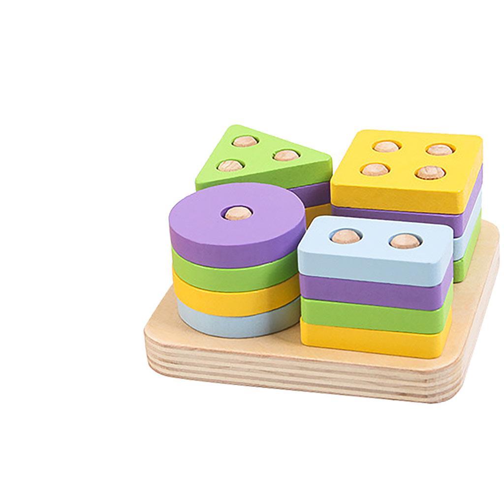 Wooden Shape Matching Stacking Toys Blocks Sensory Learning Toys for Kids A