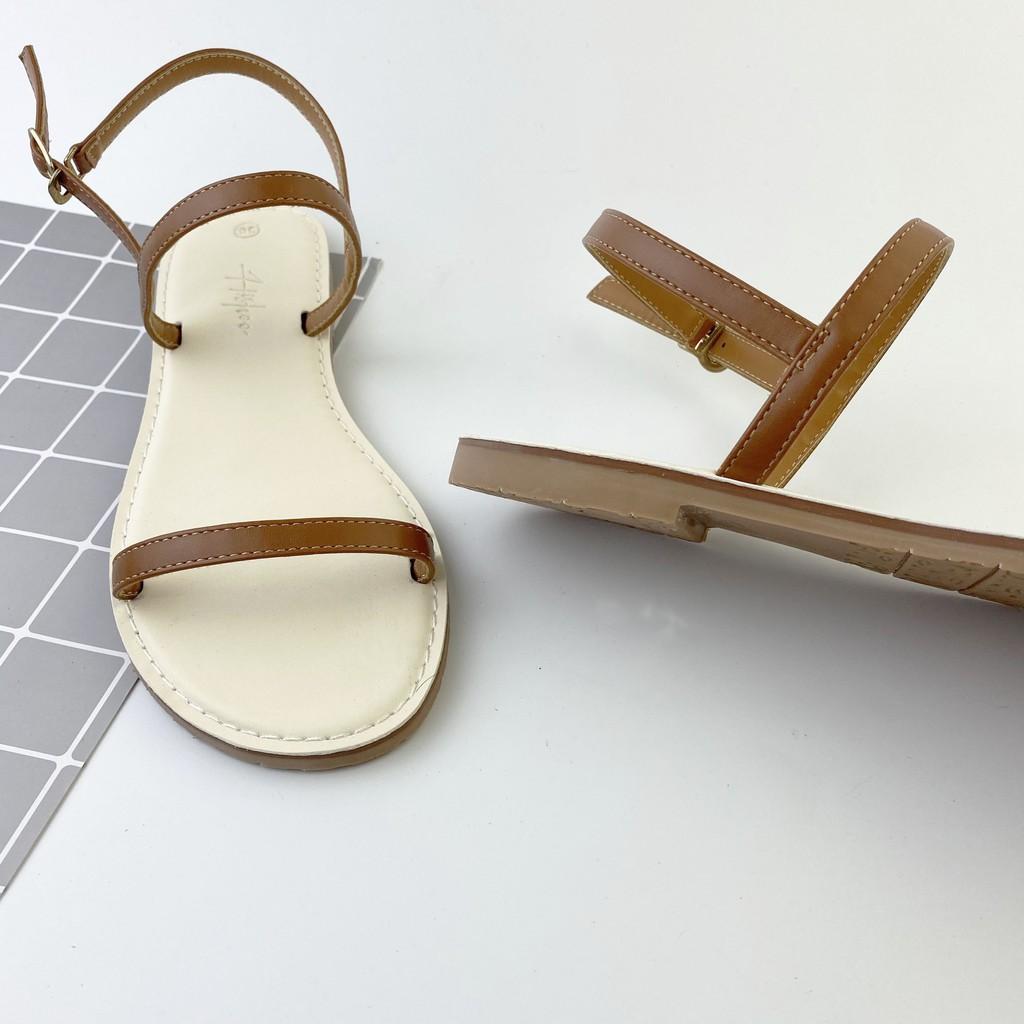 Giày sandal đế bệt HISHOO mũi tròn phối dây mảnh 1 cm có bigsize S005