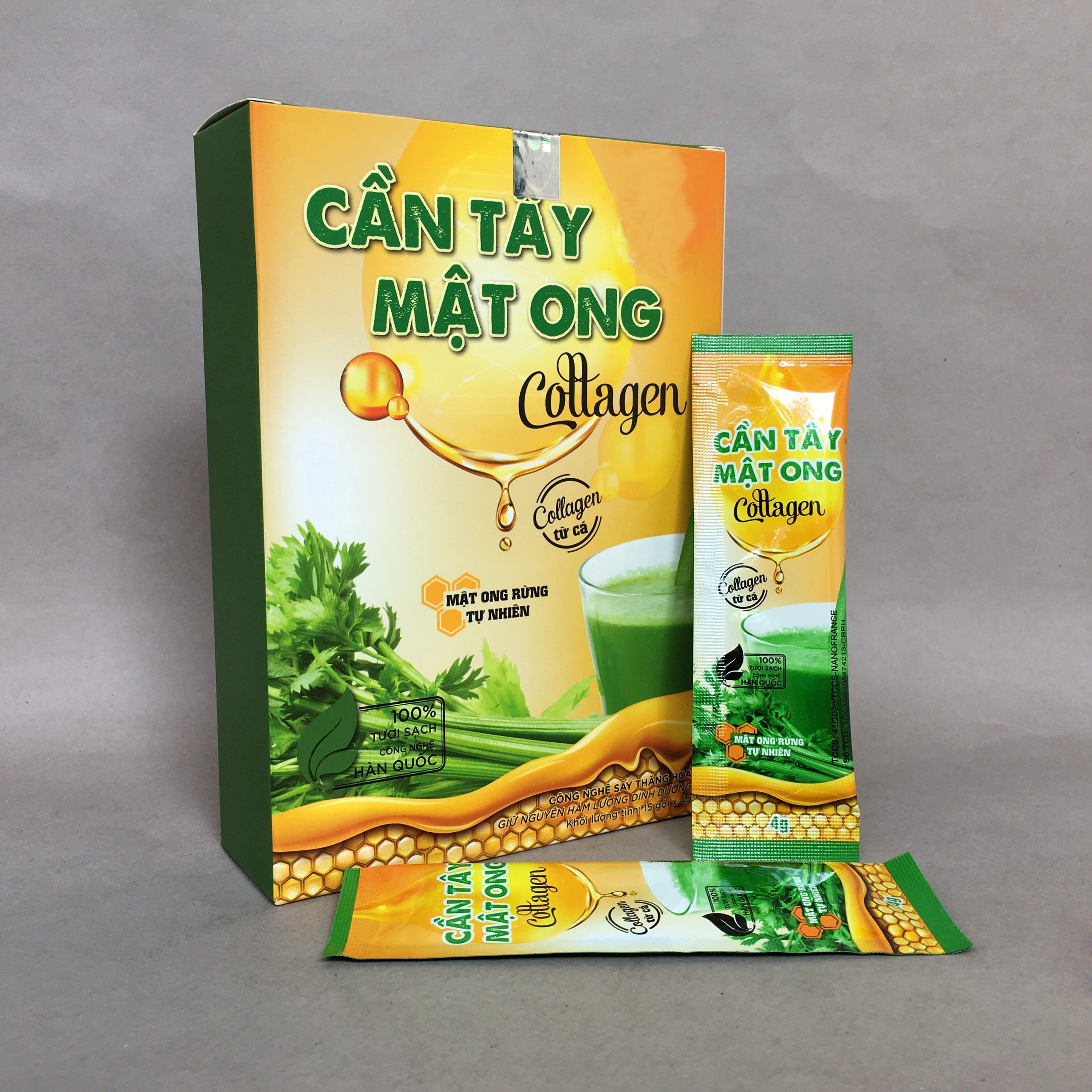 Bột cần tây mật ong Collagen Hộp 60g (15 gói x 4g) hỗ trợ giảm cân, detox cơ thể, làm đẹp da