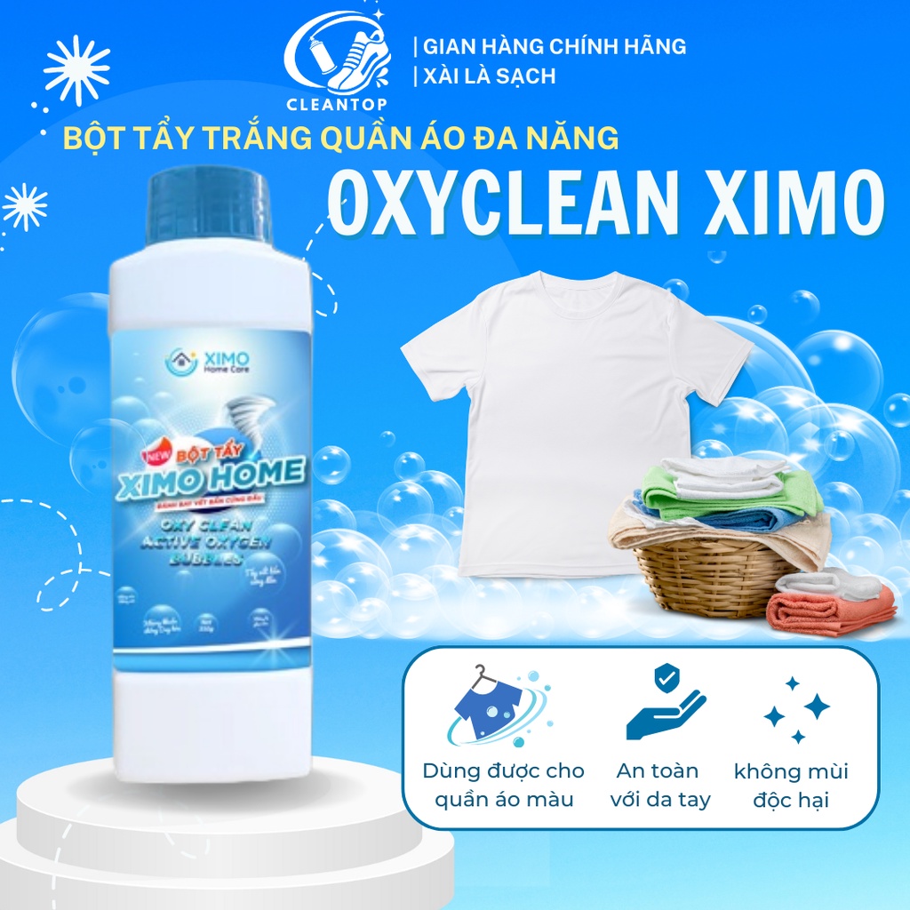 Bột Tẩy Đa Năng Ximo OxiClean,Thuốc Tẩy Sạch Vết Bẩn,Vết Ố Vàng Quần Áo Trắng, Quần Áo Màu CLEANTOP