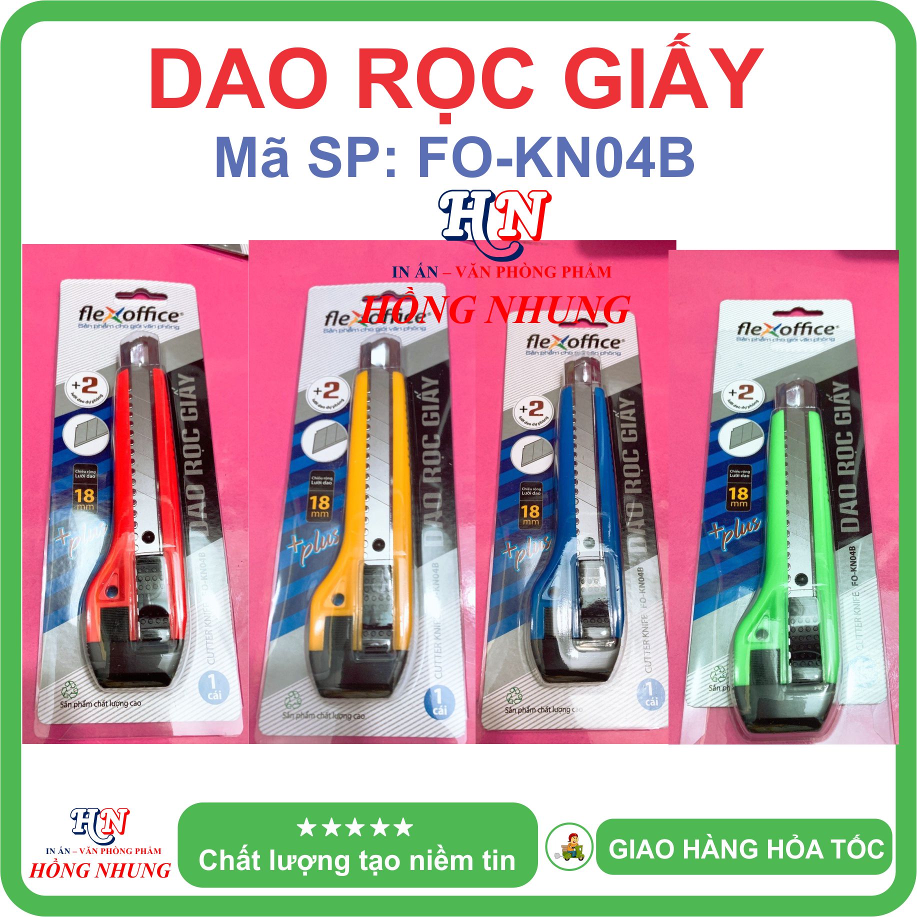 [SALE] Dao Rọc Giấy Flexoffice FO-KN04B / KN02B, Chiều Rộng Lưỡi Dao 18mm, Mẫu Mã Đẹp, Bao Bì Sang Trọng