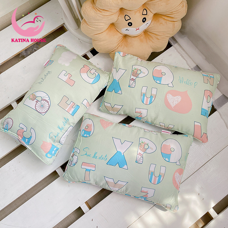 Gối nằm trẻ em Katina House, vải tencel 30x45cm ruột gòn lông vũ mềm mát, siêu êm, thấm hút tốt