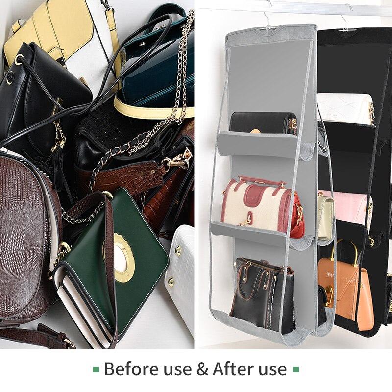 6 Pocket Hanging Handbag Organizer for Wardrobe Closet Transparent Storage Bag Door Wall Clear Sundry Shoe Bag with Hanger
