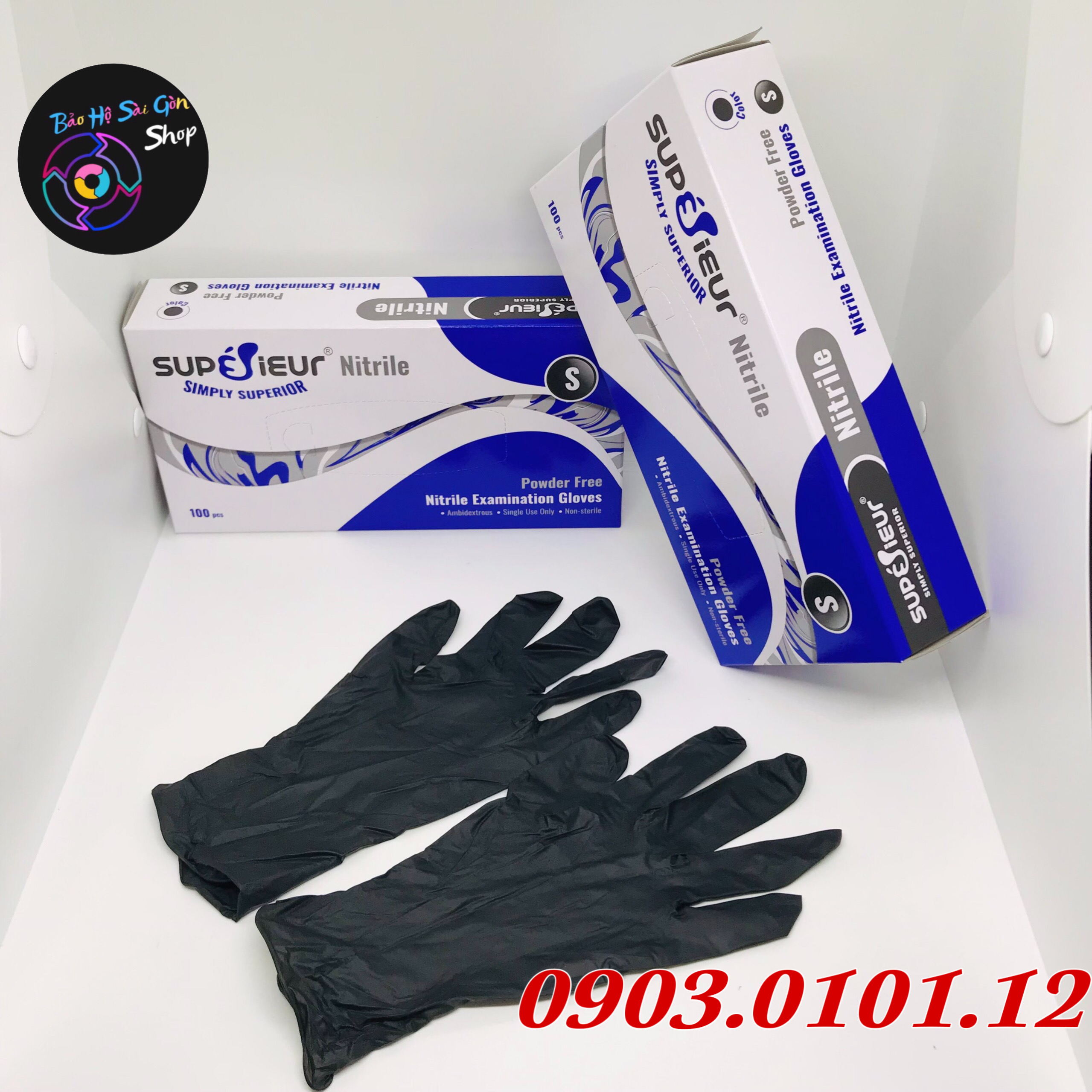 Găng tay đen không bột (hộp 100 cái), Bao tay đen đa năng, Găng tay y tế nitrile không bột