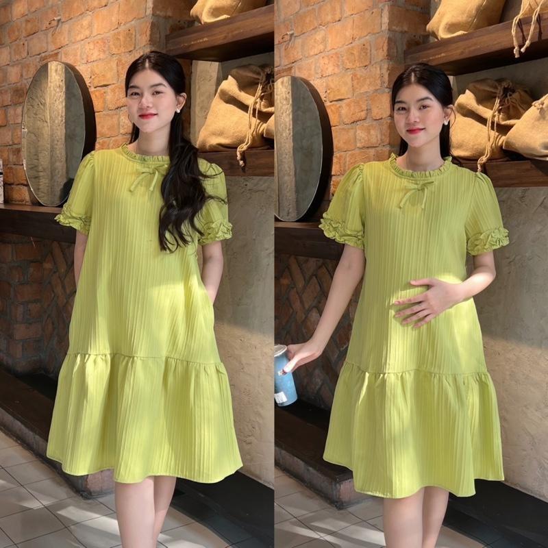 Đầm Bầu Phom Đuôi Cá Cổ Bèo Phối Tay Bèo Chất Xốp Hàn Nhẹ Nhàng Diện Đi Làm, Đi Chơi Xinh - Đen