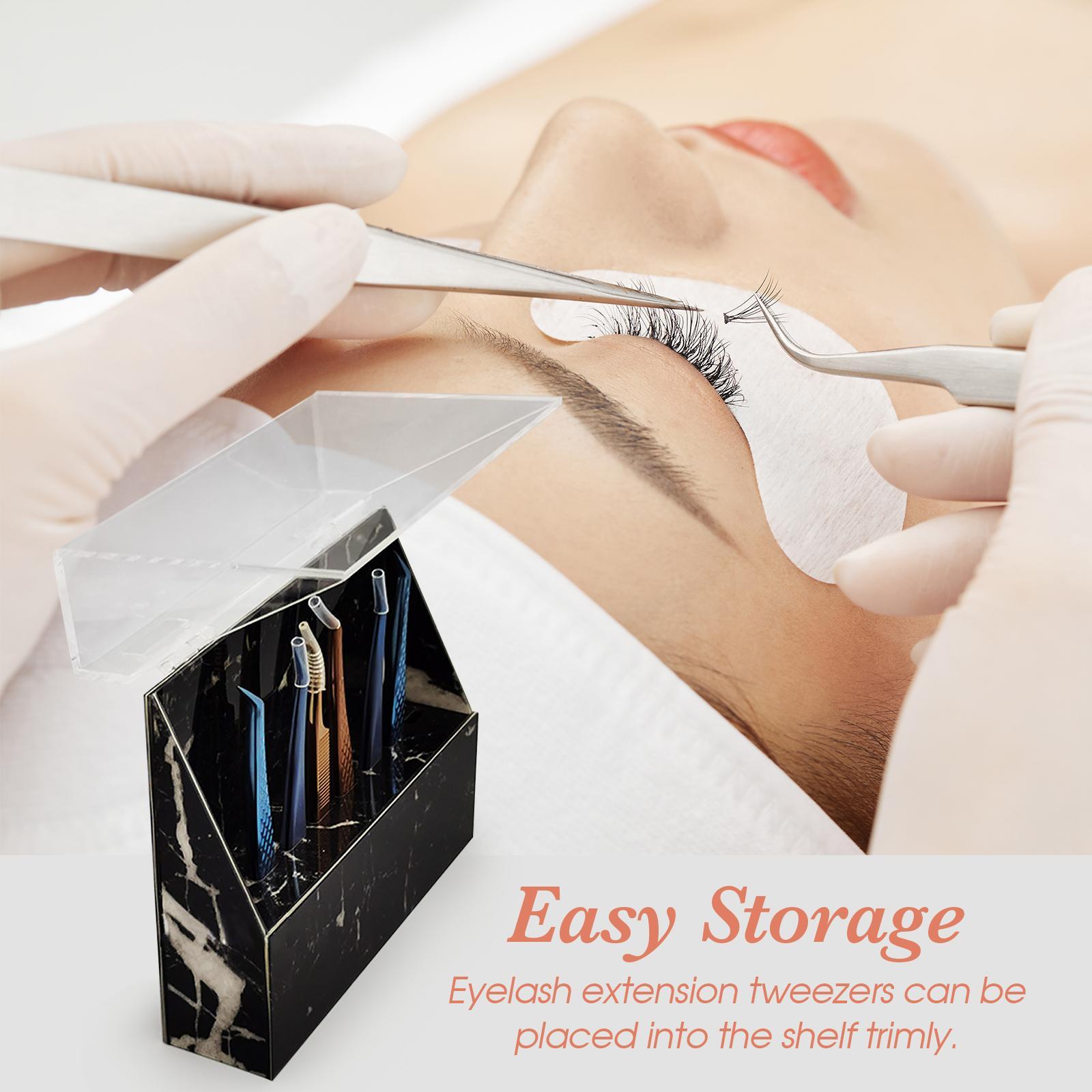 Eyelash Extension Storage Box Tweezers Organizer Case Stand Holder Black