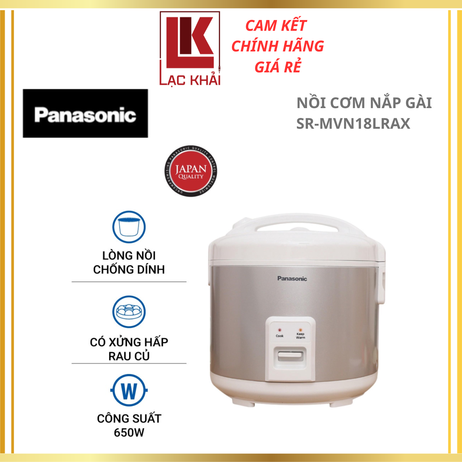 Nồi Cơm Điện Nắp Gài Panasonic SR-MVN18LRAX (1.8L) Màu Xám sang trọng - Công suất 650W - Lòng nồi phủ hợp kim nhôm chống dính độ bền cao - Công nghệ nấu 1D - Hàng chính hãng - Bảo Hành Chính Hãng 12 tháng