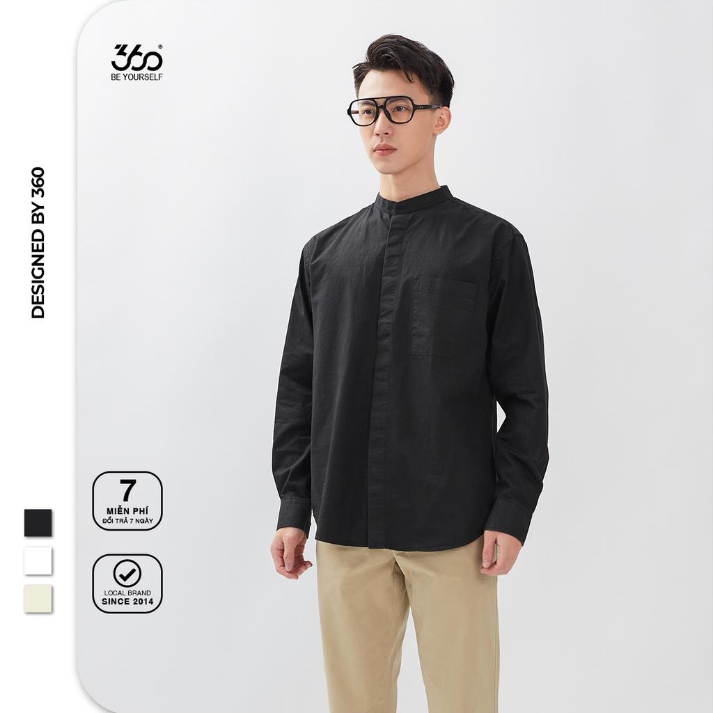 Áo sơ mi dài tay cổ tàu local brand 360 Boutique form Relax 3 chất liệu Cotton - STDTK246