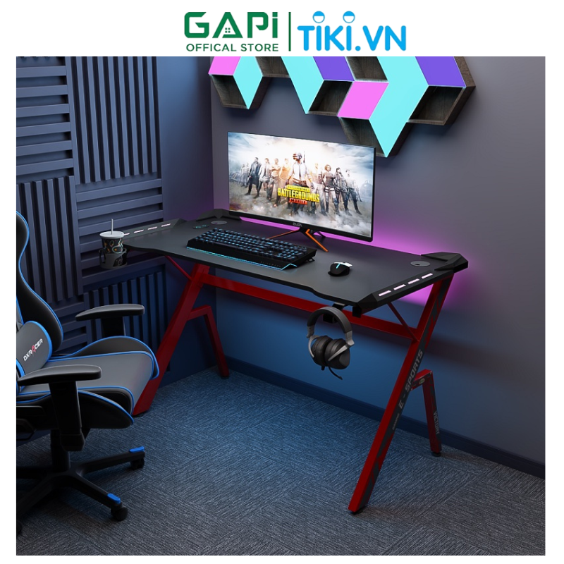 Bàn gaming chân chữ K hiện đại GAPI, bàn máy tính có hệ thống đèn LED năng động, khung sắt tĩnh điện chịu lực tốt GM70