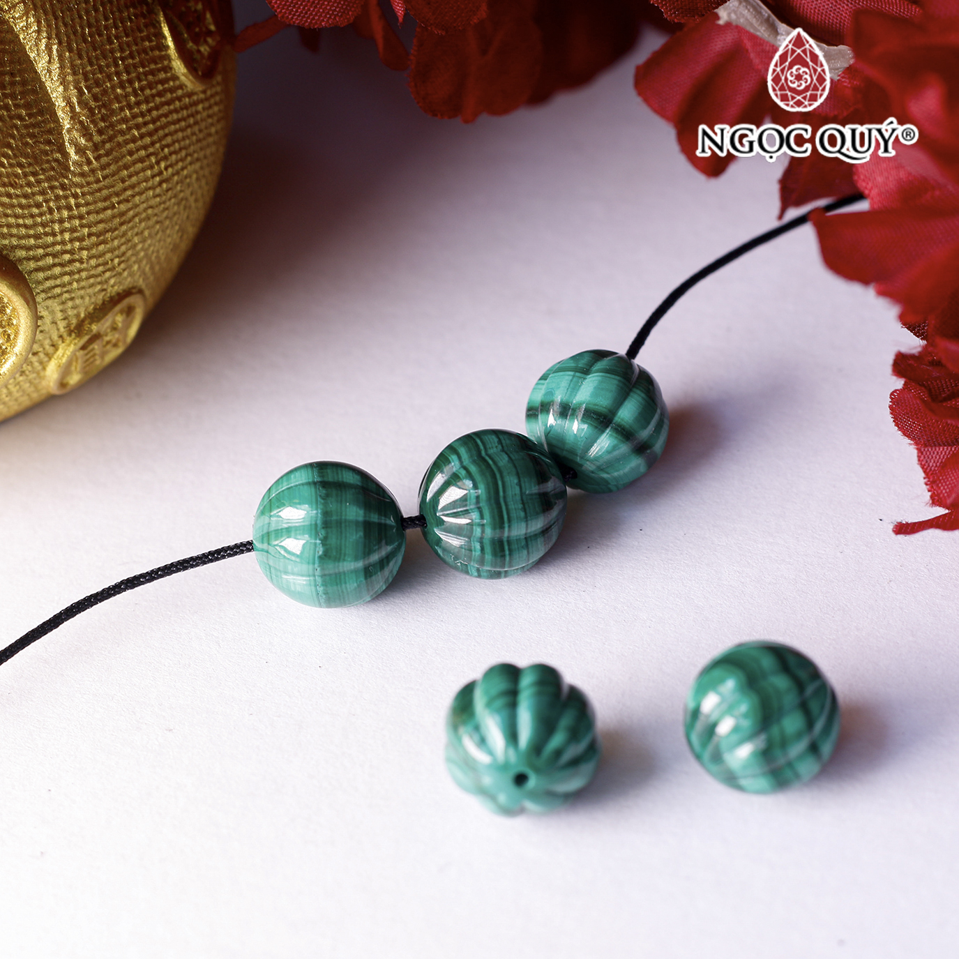 Charm đá hình bí ngô đá khổng tước 12mm mệnh hỏa, mộc - Ngọc Quý Gemstones