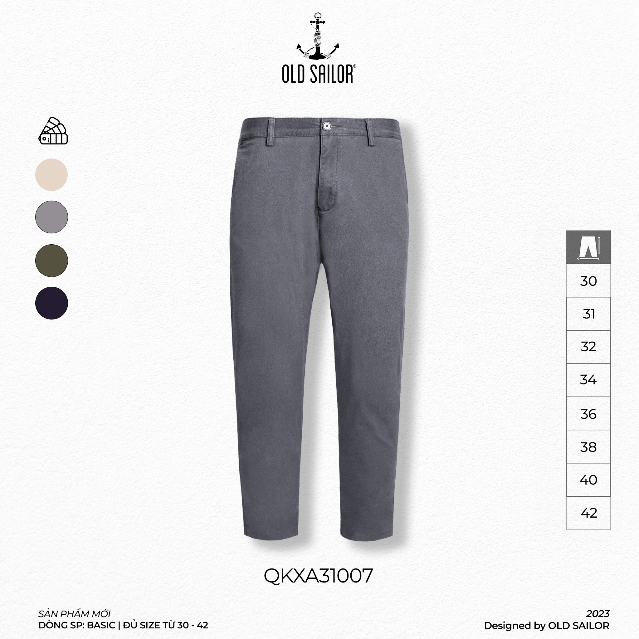 Quần kaki basic nam form slim-fit Old Sailor - 31007 - Big size upto 42