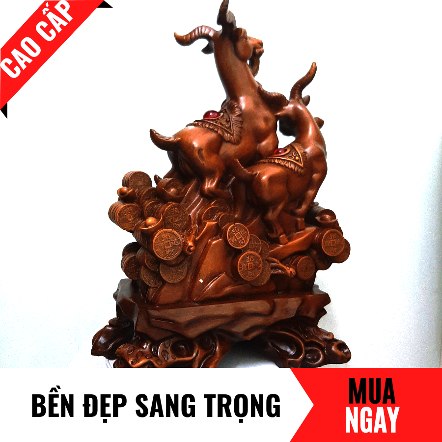 Tượng Dê Tam Dương Trang Trí Phong Thủy Cao 38cm