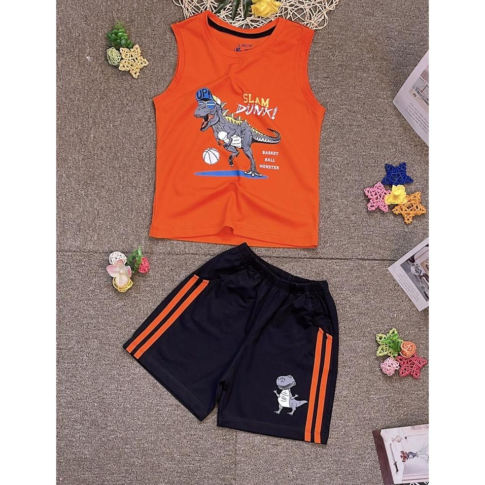 Bộ sát nách bé trai 2-10 tuổi in hình khủng long chữ SLAM, Quần áo hè cho bé vải cotton cao cấp thấm hút mồ hôi