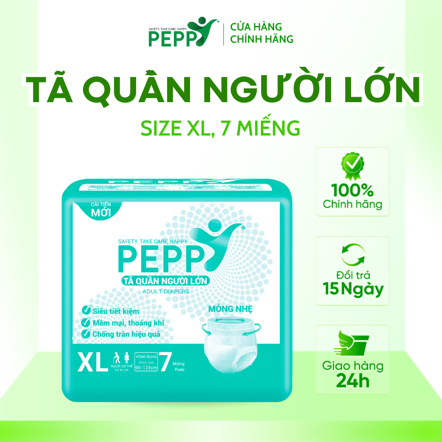 Tã/Bỉm Quần Người Lớn, Người Già Peppy Siêu Mỏng, Siêu Thấm, Mềm Mại, Kháng Khuẩn Size M8/L7/XL7