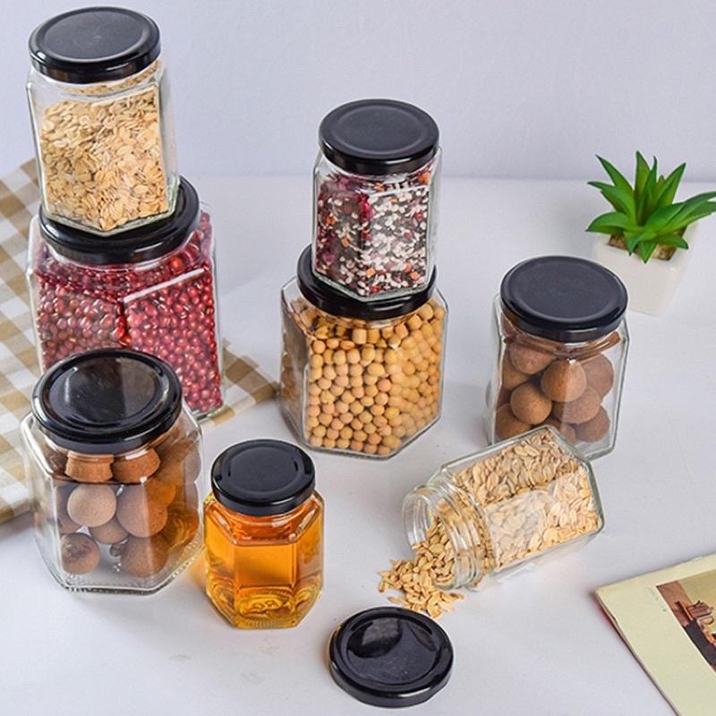 Hũ thuỷ tinh lục giác 500ml đựng đồ khô, chưng yến, gia vị...