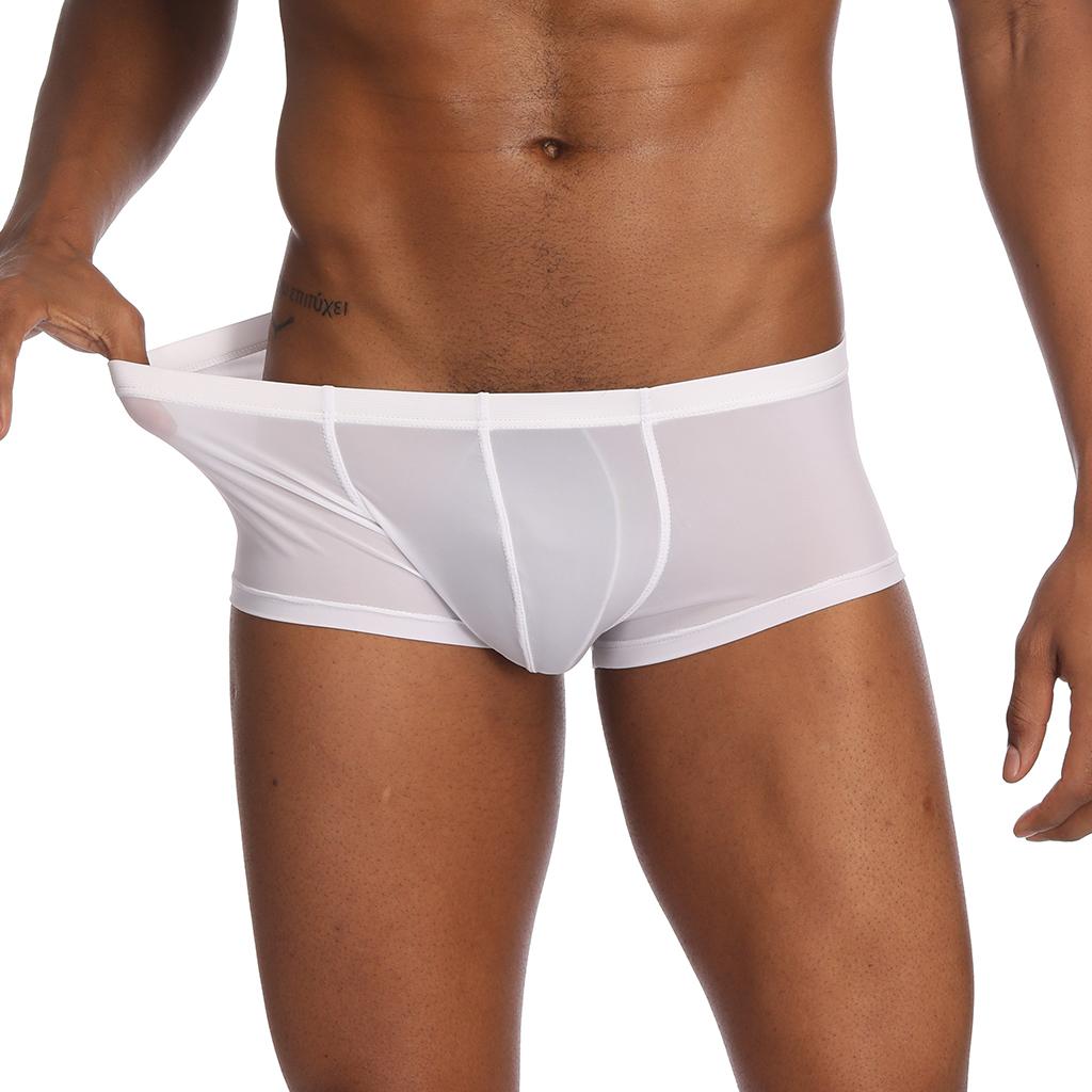 Men Soft Underwear Shorts Mesh Solid Boxer Briefs Trunks Pants Sexy Lingerie