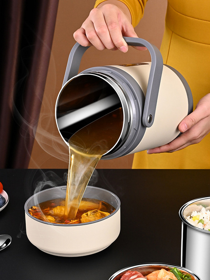 Hộp cơm văn phòng FOODIE SMART inox giữ nhiệt hâm nóng và tự nấu chín thức ăn, Cà Men Đựng Cơm Đi Làm - Home and Garden