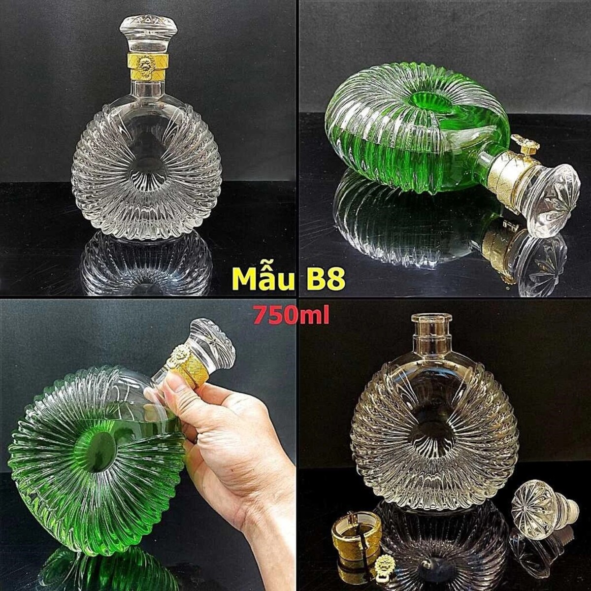 Bộ Vỏ Chai Đựng Rượu Thủy Tinh (combo 5 cái) - Vỏ Chai Rượu Đẹp - Bình Đựng Rượu (A1,A2,B2,B6,B8)