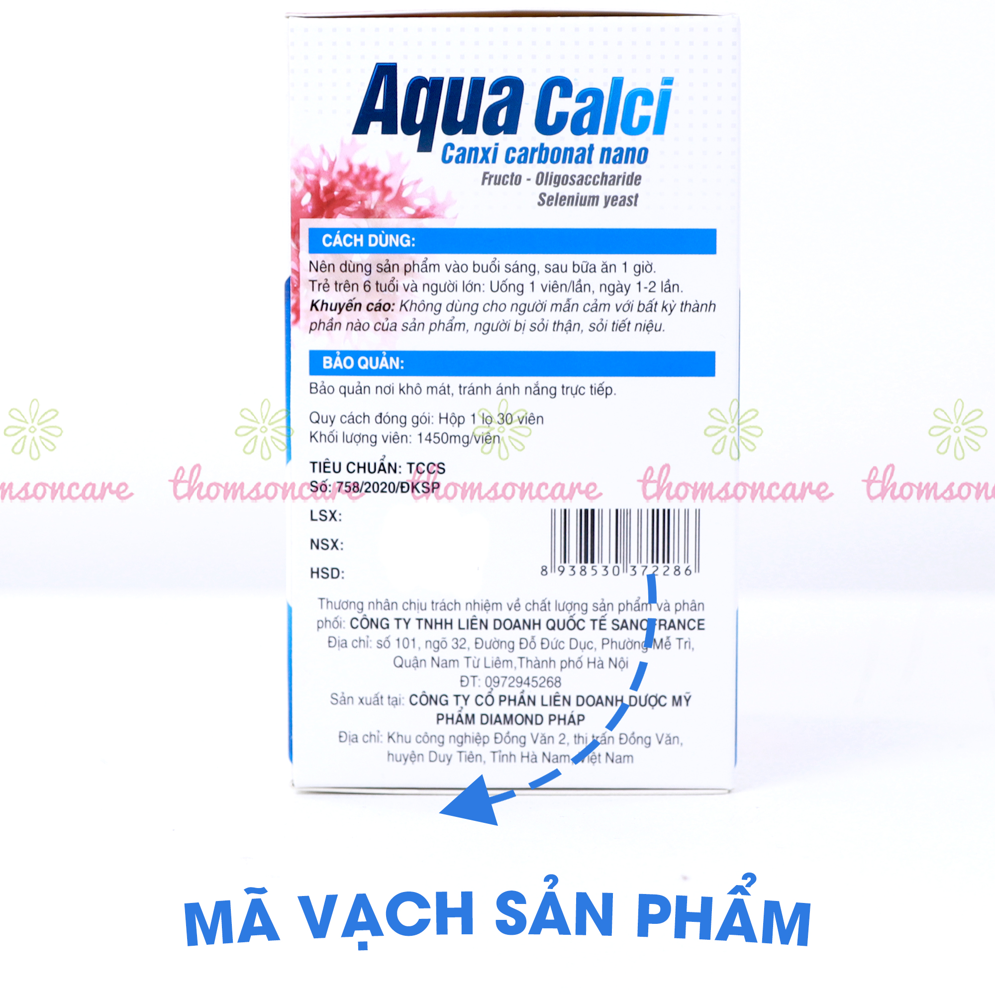 Calci D3 Aqua Canxi Sanofia giúp xương răng chắc khỏe cho bé, giảm nguy cơ loãng xương ở người lớn từ Vitamin d3k2 - Lọ 30 viên