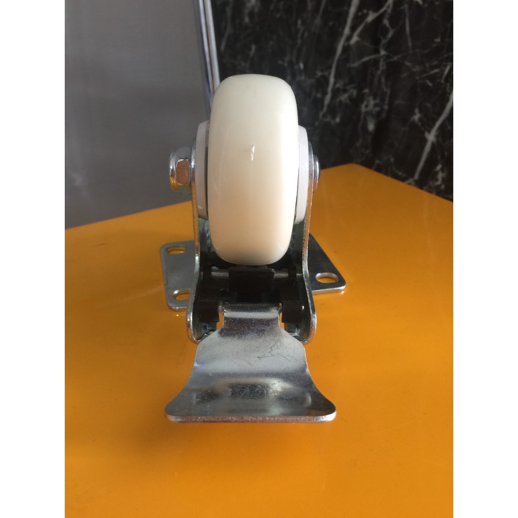 Bánh xe đẩy nhựa trắng PP Eco càng thép xoay 360 độ có khóa 75-100-125mm - Happy Move Thái Lan