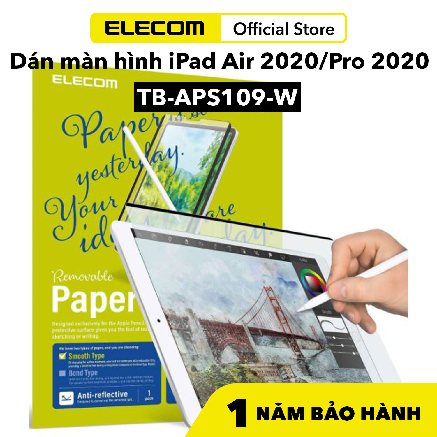 Miếng dán màn hình cho iPad Air 2020/Pro 2020 size 10.9 bề mặt trơn bóng ELECOM TB-APS109-W - Hàng chính hãng