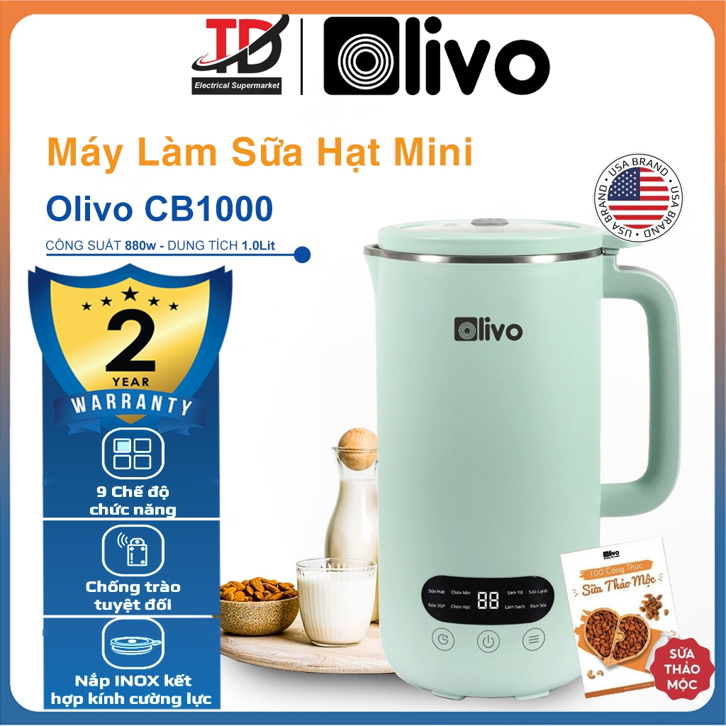 Máy Làm Sữa Hạt OLIVO CB1000, Nắp Kính Chống Trào, Tạm Dừng Khi Nấu, 880W-1.0Lit, Hàng Chính Hãng