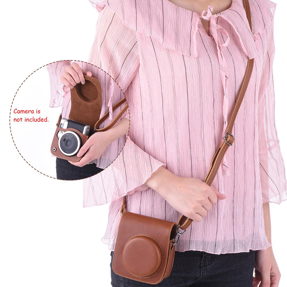 Vintage PU Protective Camera Case Bag Pouch Cover Protector w/ Strap for Fujifilm Instax Mini 90 Instant Film Camera