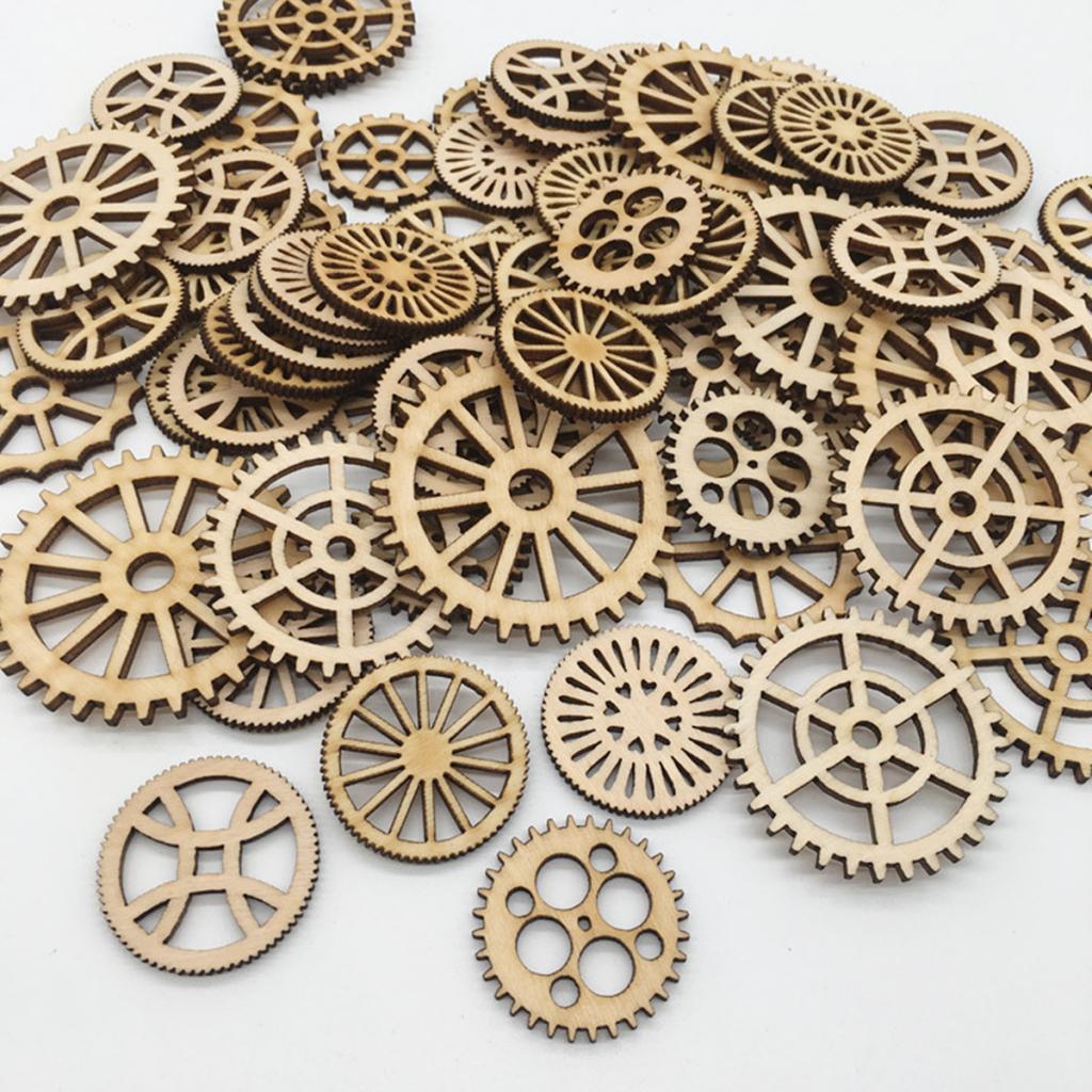 200pcs Mini Unfinished Wood Gear Shape Embellishments for DIY Wooden Crafts