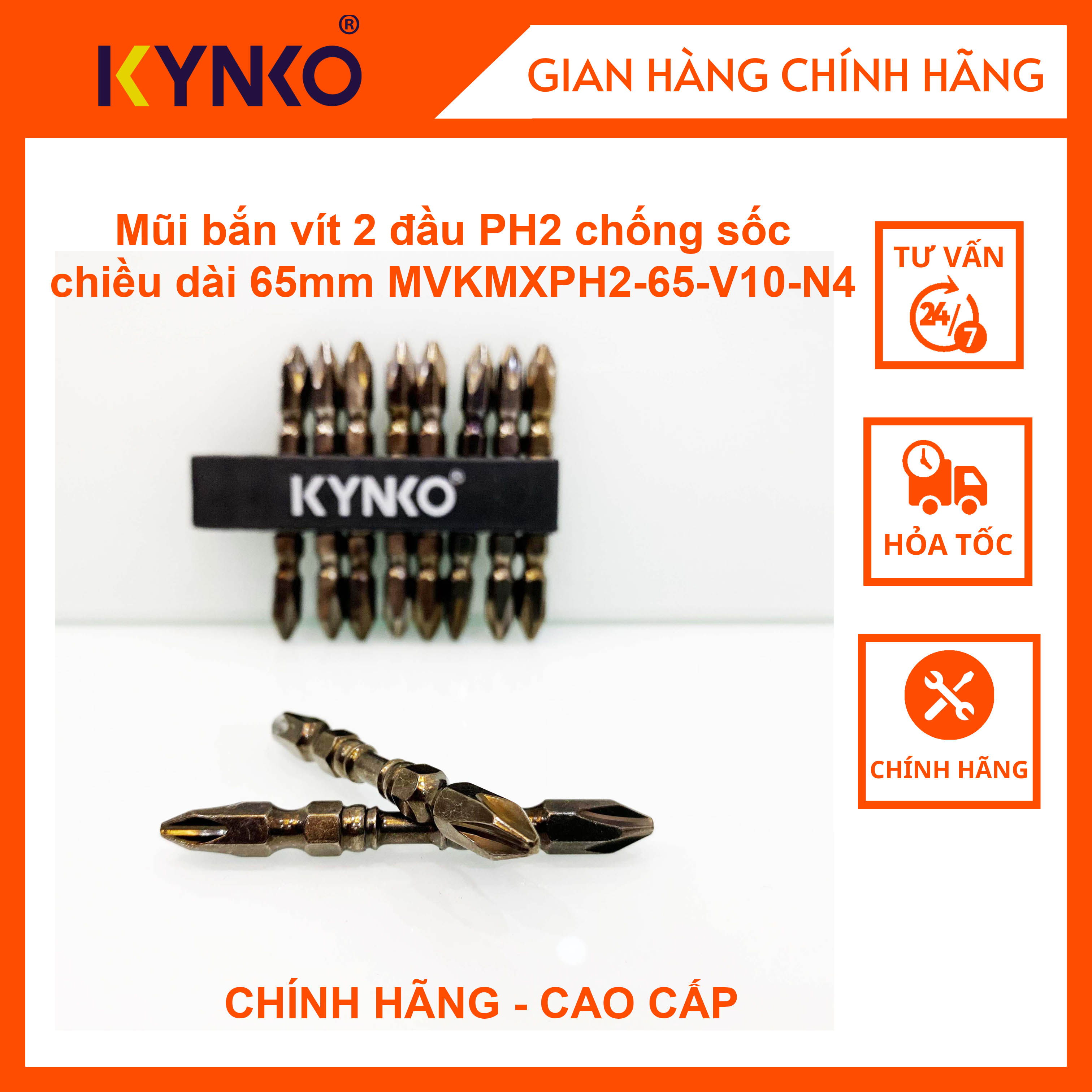 Mũi bắn vít 2 đầu PH2 chống sốc chiều dài 65mm MVKMXPH2 -65-V10-N4 KYNKO CHÍNH HÃNG