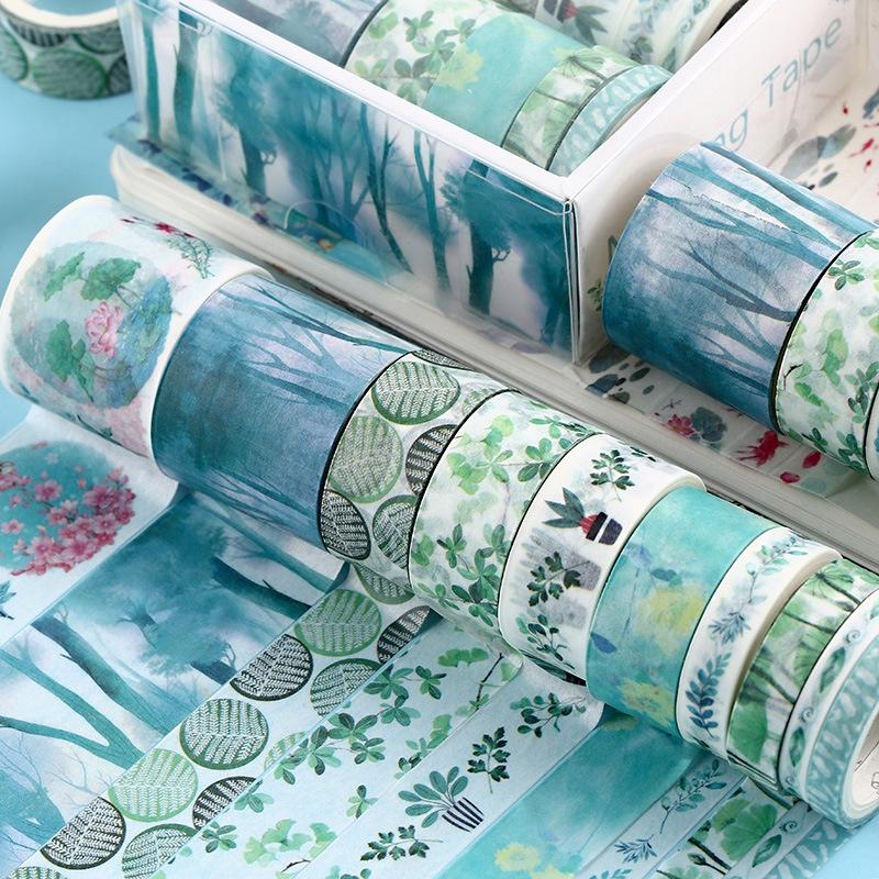 Set 10 cuộn băng keo Washi sáng tạo trang trí sổ tay nhật ký